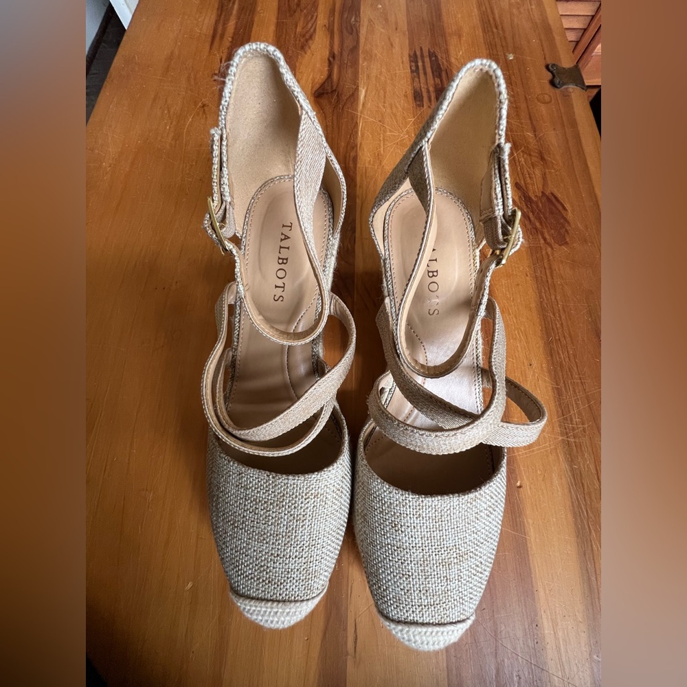 Talbots Neutral Beige Strappy Espadrille Wedges